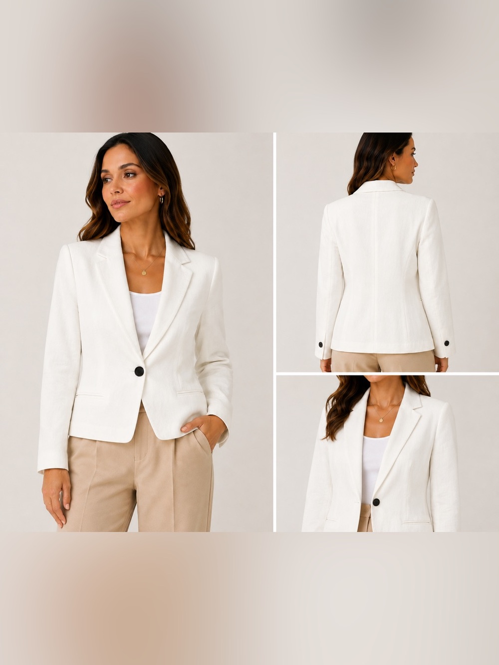 H&M White Linen Blend Tailored Blazer Size 8 NWT Workwear Jacket